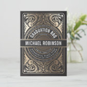 卒業パーティー招待状ゴールドフォイルブラックフォト 招待状 (スタンド正面)