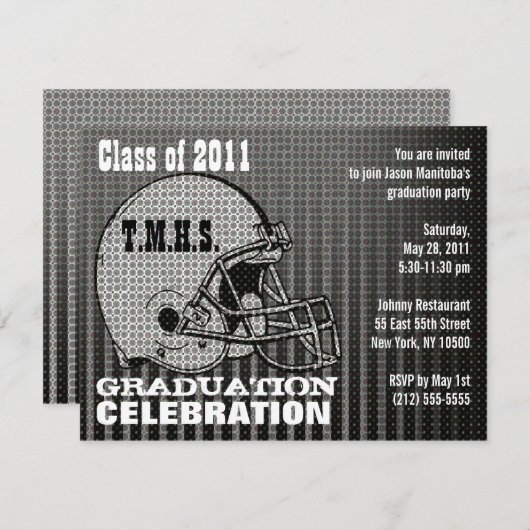 卒業パーティー招待状フットボールヘルメットグレー 招待状 (正面/裏面)