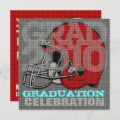 卒業パーティー招待状フットボールヘルメット2レッド 招待状 (正面/裏面)