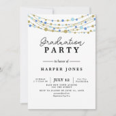 卒業パーティー招待状ブルーと金ゴールド誕生日 招待状 (正面)