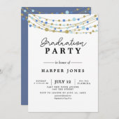 卒業パーティー招待状ブルーと金ゴールド誕生日 招待状 (正面/裏面)