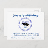 卒業パーティー招待状ブルー インビテーションポストカード (正面/裏面)