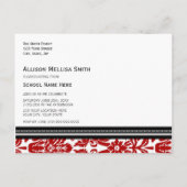 卒業パーティー招待状レッドブラックダマスク インビテーションポストカード (裏面)