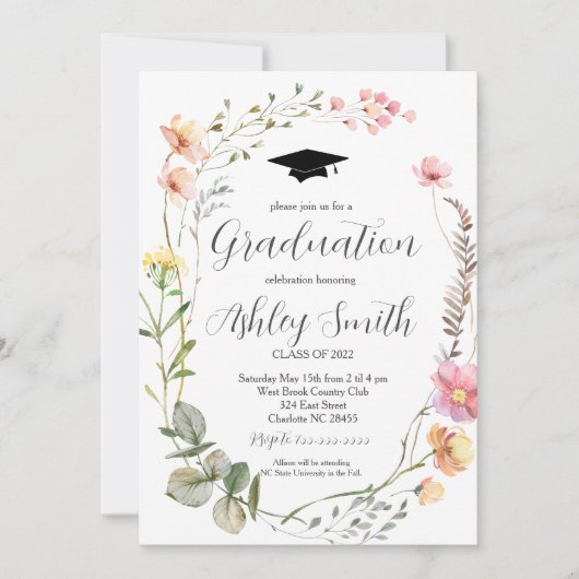 卒業パーティー招待状ワイルドフラワー卒業 招待状 (正面)