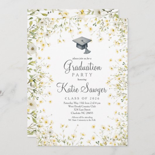卒業パーティー招待状ワイルドフラワー卒業 招待状 (正面/裏面)