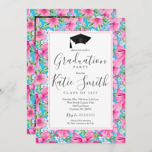 卒業パーティー招待状名門私立校風の卒業 招待状 (正面/裏面)