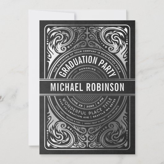 卒業パーティー招待状銀箔写真 招待状 (正面)