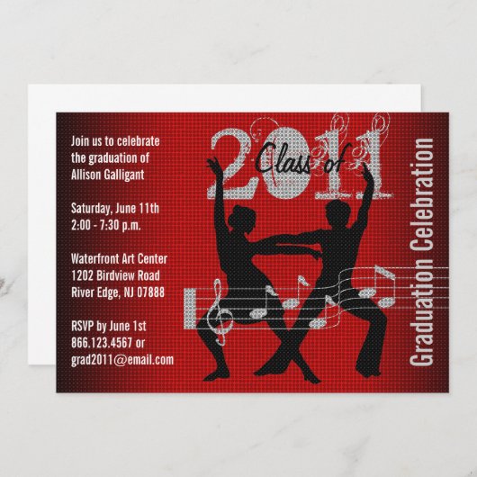 卒業パーティー招待状音楽踊り1 招待状 (正面/裏面)