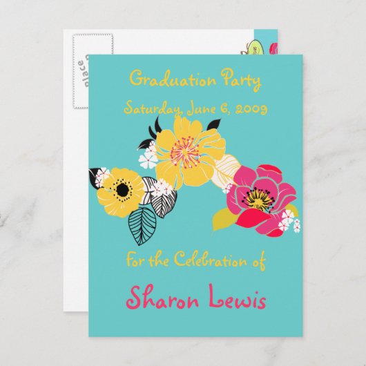 卒業パーティー招待状、はがき インビテーションポストカード (正面/裏面)