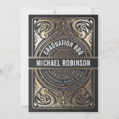 卒業パーティー招待状 ゴールド箔 黒写真 招待状 (正面)