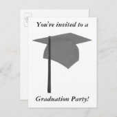卒業パーティー招待状、シルバーとブラック・キャップ インビテーションポストカード (正面/裏面)