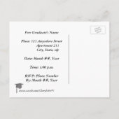 卒業パーティー招待状、シルバーとブラック・キャップ インビテーションポストカード (裏面)