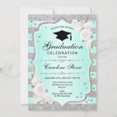 卒業パーティー招待状 – シルバーターコイズ 招待状 (正面)
