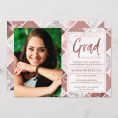 卒業パーティー招待状、バラ金ゴールド 招待状 (正面/裏面)