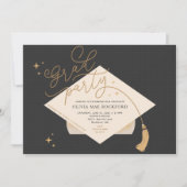 卒業パーティー招待状、パーティー帽とタッセル 招待状 (正面)