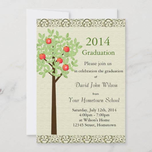 卒業パーティー招待状.リンゴ果樹。 招待状 (正面)