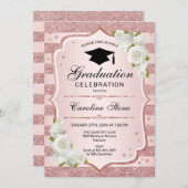 卒業パーティー招待状 - ローズゴールド ホワイト 招待状 (正面/裏面)