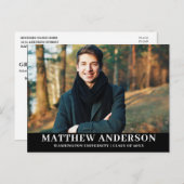 卒業パーティー招待状　卒業写真　黒 インビテーションポストカード (正面/裏面)