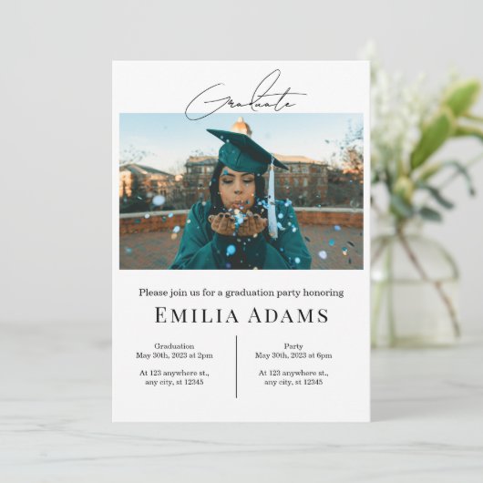 卒業パーティー招待状 現代の写真 卒業生 招待状 (スタンド正面)