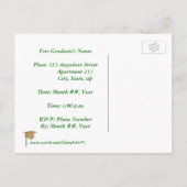 卒業パーティー招待状、金ゴールドと緑の帽子 インビテーションポストカード (裏面)