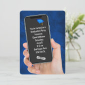 卒業パーティー文字メッセージOn Blue Leather 招待状 (スタンド正面)