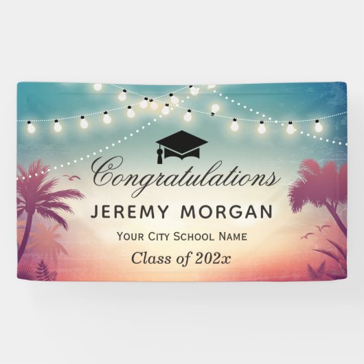 卒業パーティー文字列ライトサマーパームツリーズ 横断幕 (横)