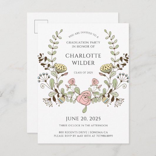 卒業パーティー春の花 インビテーションポストカード (正面/裏面)