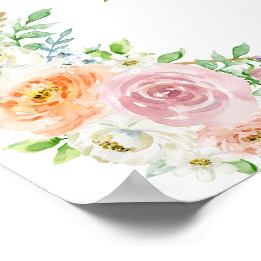 卒業パーティー歓迎サインフローラと金ゴールド ポスター (角)