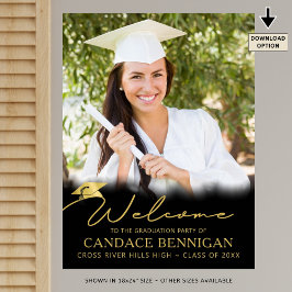 卒業パーティー歓迎ブラック金ゴールドスクリプトフォト ポスター