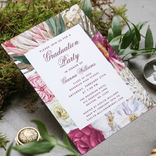 卒業パーティー水彩画フローラ大学院生 招待状