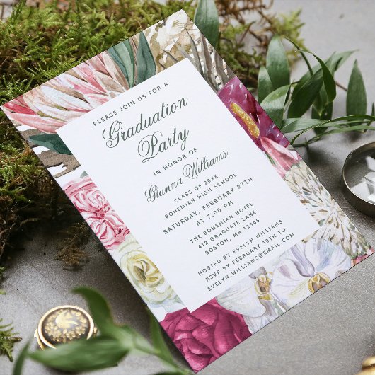 卒業パーティー水彩画フローラ大学院生 招待状