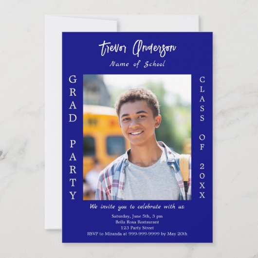 卒業パーティー海軍の青い白い写真 招待状 (正面)