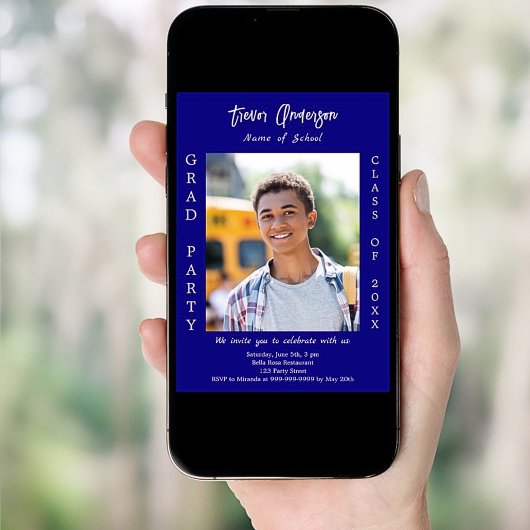 卒業パーティー海軍の青い白い写真 招待状