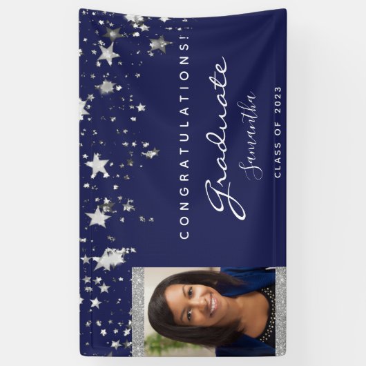 卒業パーティー海軍の青い白い星写真2023 横断幕 (縦)