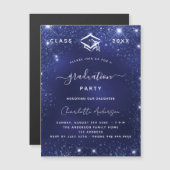 卒業パーティー海軍の青い輝く豪華2025 マグネット招待状 (正面/裏面)