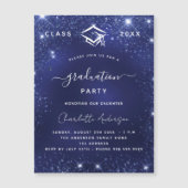 卒業パーティー海軍の青い輝く豪華2025 マグネット招待状 (正面)