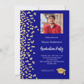 卒業パーティー海軍の青い金ゴールド紙吹雪写真 招待状 (正面)