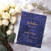 卒業パーティー海軍ブルーイヤー金ゴールドスター贅沢 マグネット招待状