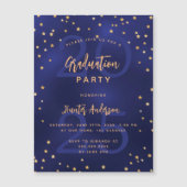 卒業パーティー海軍ブルーイヤー金ゴールドスター贅沢 マグネット招待状 (正面)