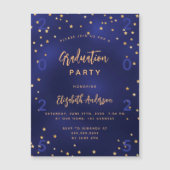 卒業パーティー海軍ブルー金ゴールドスターズ年の贅沢 マグネット招待状 (正面)