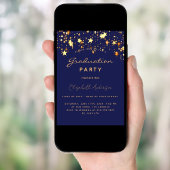 卒業パーティー海軍ブルー金ゴールドスター 招待状