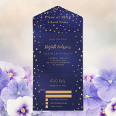 卒業パーティー海軍ブルー金ゴールドスターRSVP オールインワン招待状