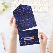 卒業パーティー海軍ブルー金ゴールドスターRSVP オールインワン招待状