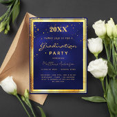 卒業パーティー海軍ブルー金ゴールド招待 ポストカード