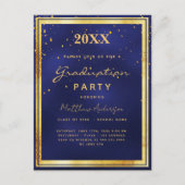 卒業パーティー海軍ブルー金ゴールド招待 ポストカード (正面)