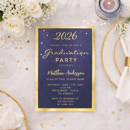 卒業パーティー海軍ブルー金ゴールド2025 招待状