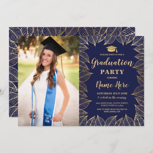 卒業パーティー海軍金ゴールドリーフ秋秋撮影 招待状 (正面/裏面)