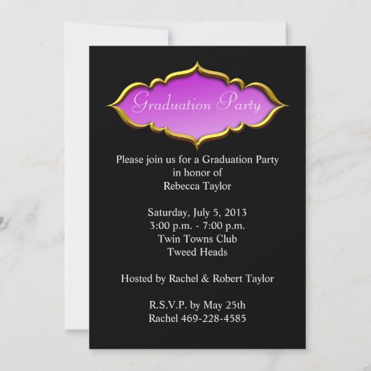 卒業パーティー熱いピンク紫の女の子の写真 招待状 (裏面)