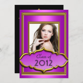 卒業パーティー熱いピンク紫の女の子の写真 招待状 (正面/裏面)