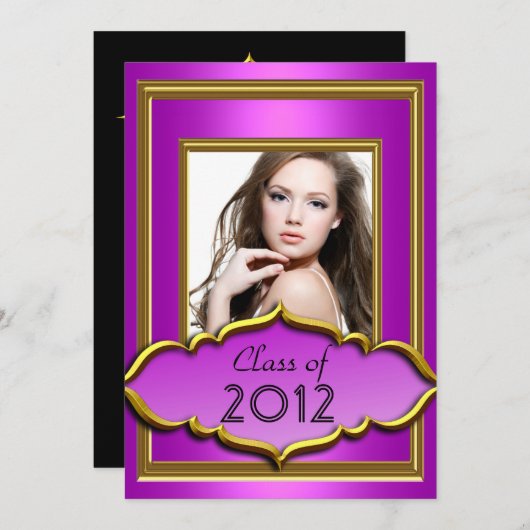 卒業パーティー熱いピンク紫の女の子の写真 招待状 (正面/裏面)